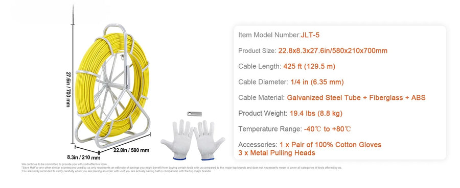 Lasikuituinen 425/492/600/656 jalan kanavatanko, teippi, langanvetäjä, kalastustyökalut seinille ja sähköputkille