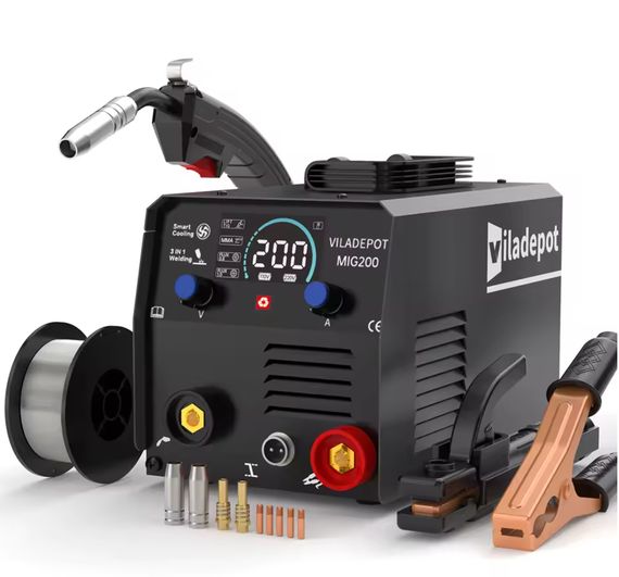 Viladepot 3-in-1 kaasuton MIG-hitsauslaite MIG/MMA/Lift TIG MIG200 puoliautomaattinen hitsauskone täytelangalla, kaasuton