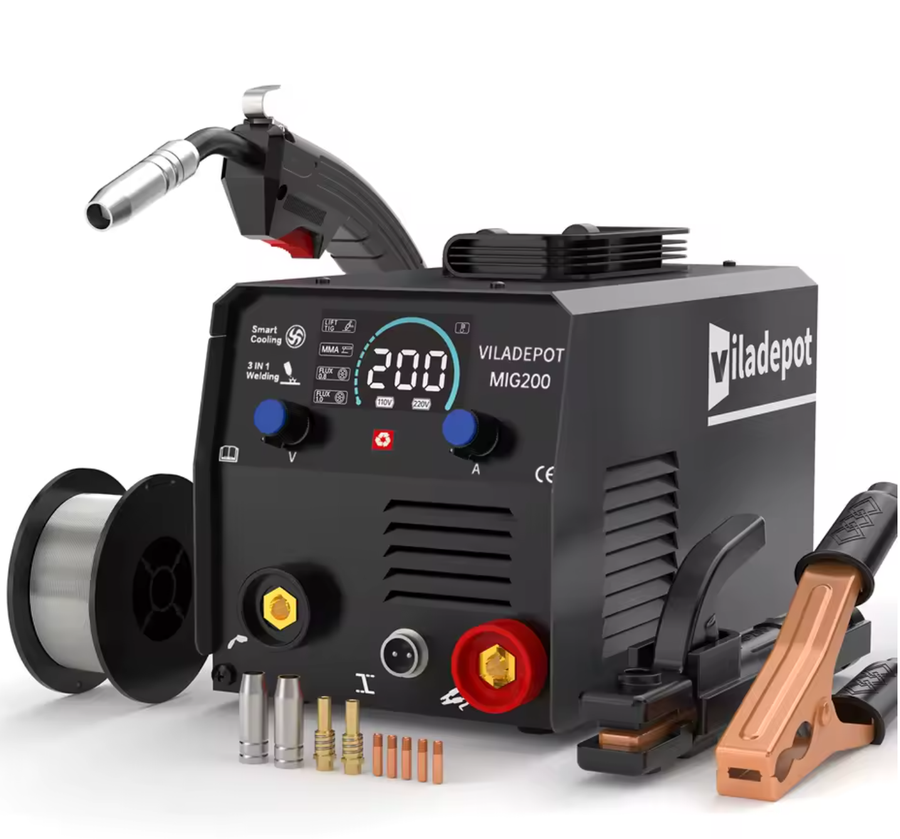 Viladepot 3-in-1 kaasuton MIG-hitsauslaite MIG/MMA/Lift TIG MIG200 puoliautomaattinen hitsauskone täytelangalla, kaasuton