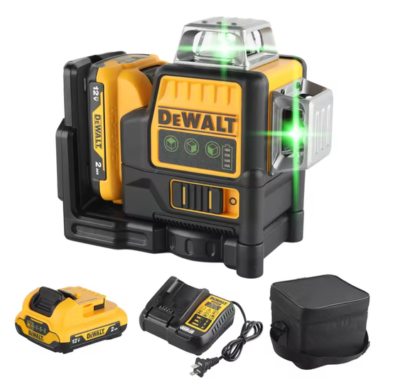 DEWALT DW089LG 12 linjaa 3 sivua * 360 astetta pystysuora 12 V:n litiumparistolla toimiva lasertaso vaakasuora vihreä mittari ulkokäyttöön 