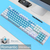 Mechanical Gaming Keyboard with Rainbow LED Backlit, 104-Key Anti-Ghosting Blue Switch Metal Panel Light up Keyboard Ergonomic Design Wired USB for PC, Laptop, Mac (Blue-White)