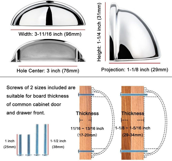 10 Pack 3 Inch Bin Cup Drawer Pulls Polished Chrome Cabinet Handles Chrome Cabinet Pulls for Kitchen Cabinets Drawer Dresser Cupboard Bedroom Bathroom