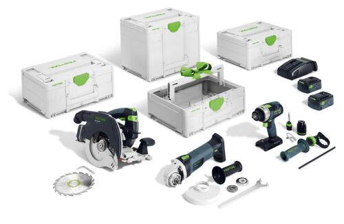 FESTOOL akkukäyttöinen yhdistelmäsarja puurakentamiseen HKC 55/TPC 18/AGC 18/TB M 137 578025