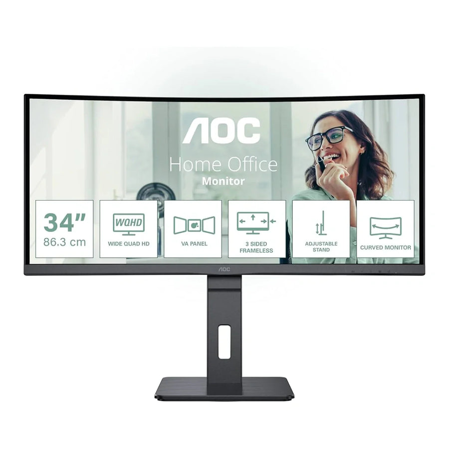 AOC CU34P3CV kaareva toimistonäyttö 34 tuumaa, erittäin leveä, Quad HD LED, musta