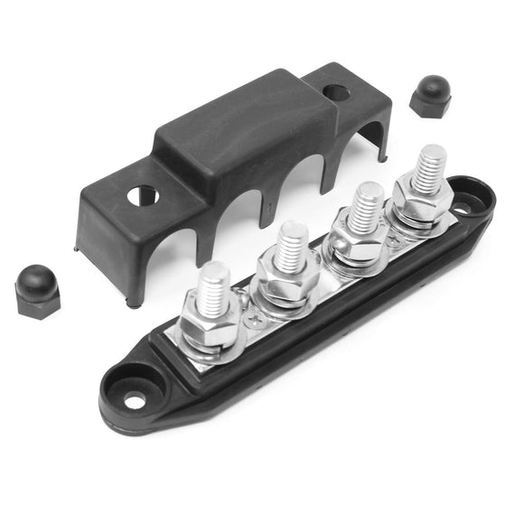 4 Post Power Distribution Block Bus Bar Pair with Cover - Made in the USA - 250 Amp Rating – Marine Bus Bar, Automotive, and Solar Wiring – Battery Terminal Distribution Block - (3/8” Black)