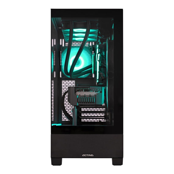 Actina-pelitietokone – Ryzen 7 7800X3D, Radeon RX 9070 XT, 32 Gt DDR5, 1 Tt SSD (musta keskitorni)