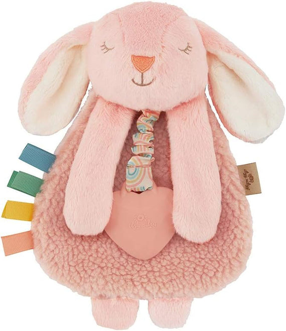 '- Itzy Lovey Including Teether - Baby Lovey with Teether, Textured Ribbons & Dangle Arms - Features Crinkle Sound, Sherpa Fabric and Minky Plush (Pink Bunny)
