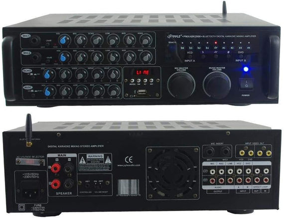 Dual Channel Bluetooth Mixing Amplifier - 2000W Rack Mount Karaoke Sound Mixer Audio Home Stereo Receiver Box System W/ RCA, USB, AUX - for Speaker, PA, Home Theater, Studio/Stage - PMXAKB2000