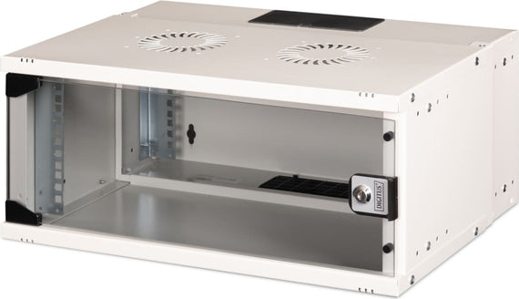 Digitus-kaappi Yksiosainen seinäkaappi DIGITUS 19" 4U, SOHO PRO 240 x 540 x 400 mm, lasiovi, harmaa, kokoamaton, 60 kg