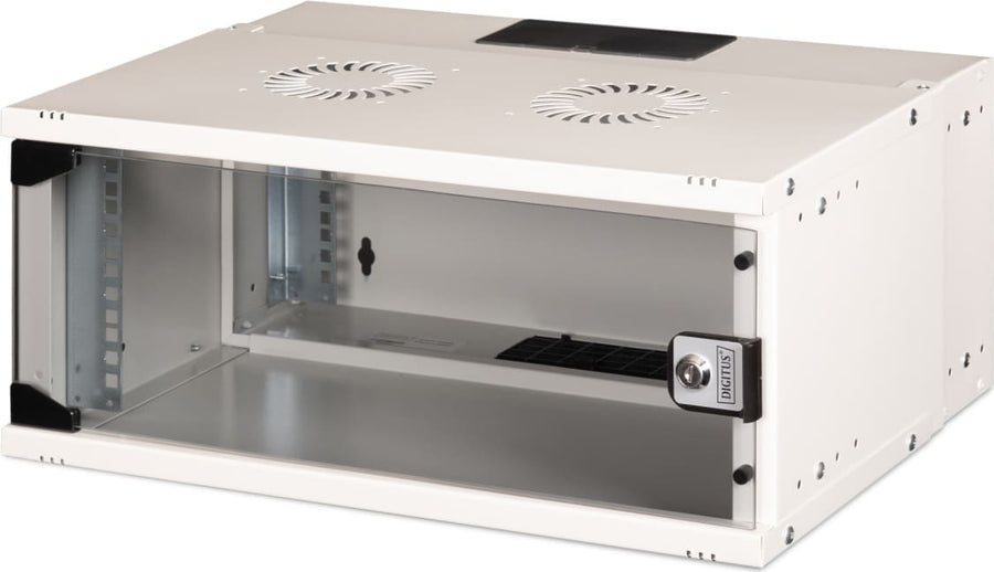 Digitus-kaappi Yksiosainen seinäkaappi DIGITUS 19" 4U, SOHO PRO 240 x 540 x 400 mm, lasiovi, harmaa, kokoamaton, 60 kg