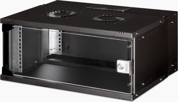 Digitus-kaappi Yksiosainen seinäkaappi DIGITUS 19" 4U, SOHO PRO 240 x 540 x 400 mm, lasiovi, musta, kokoamaton, 60 kg