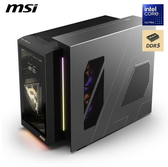 MSI MEG Vision X AI -pelipöytätietokone (2NVZ9-234AT) – musta/läpinäkyvä kotelo, Windows 11 Home